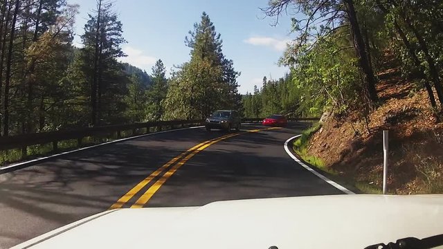 Driver Viewpoint Car On Arizona Hwy 89A Into Oak Creek Canyon