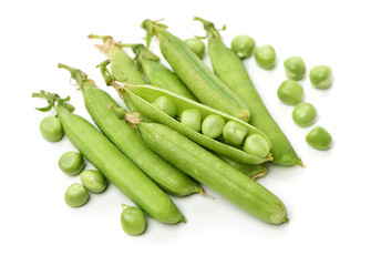Fresh peas isolated on white background 