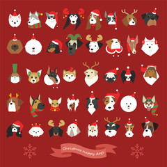Obraz premium A set of many dog faces wearing Christmas costumes. flat design style minimal vector illustration.