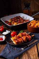 marinated kebab skewers with meat and vegetables