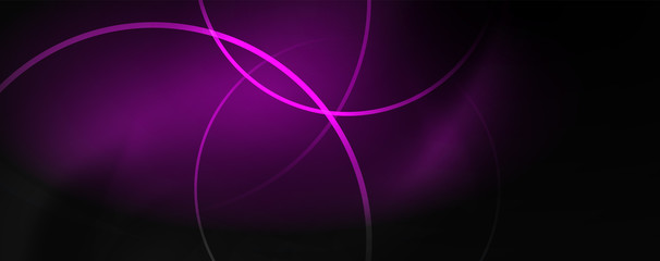 Dark abstract background with bright color neon lights and lines. Glowing background