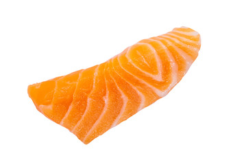 Fresh raw salmon slice sashimi fillet isolated on white background