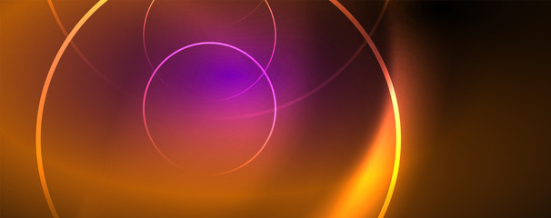 Shiny neon lights, dark abstract background with blurred magic neon light curved lines