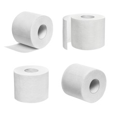Set of white toilet paper rolls, isolated on white background