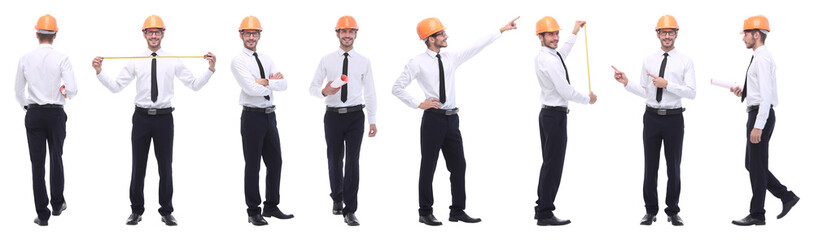 panoramic photo collage of architect expert isolated on white