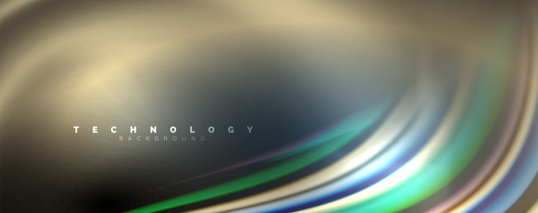 Fluid color rainbow style wave abstract background, techno modern design on black