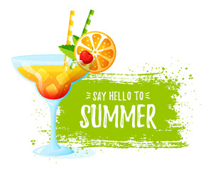 Summer vector illustration with tropical cocktail.