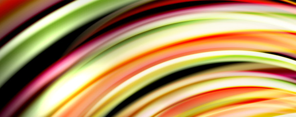 Fluid color rainbow style wave abstract background, techno modern design on black