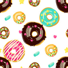 Glazed Donuts seamless pattern. Vector illustration.