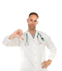 Fototapeta premium Young handsome man disliking something with the thumb down