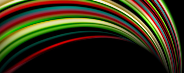 Fluid color rainbow style wave abstract background, techno modern design on black