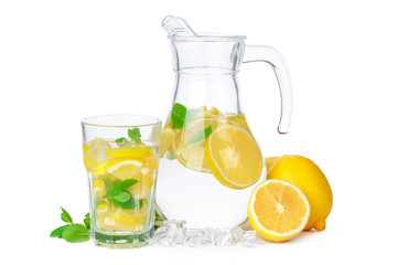 jug of lemonade isolated on white background
