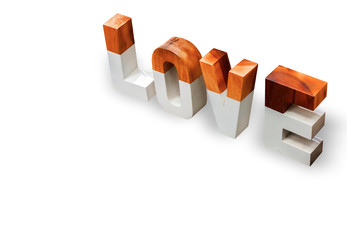 Love word made of wood, isolated on pure white background for graphic. with clipping path