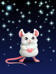 Cute white mouse and star on dark blue