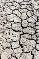 section of the earth's surface with deep cracks due to drought from global warming