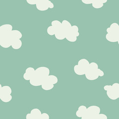 White clouds on blue sky seamless pattern. Contemporary minimal repeat vector ornament