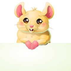 Cute yellow mouse and banner on white