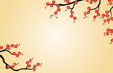The background cherry branch on beige horizontal