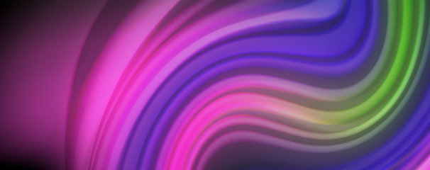 Fluid liquid color wave lines, glowing colorful light effect, abstract composition template. Geometric technology abstract pattern. Movement concept