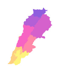 Vector isolated illustration of simplified administrative map of Lebanon. Borders of the governorates (regions). Multi colored silhouettes