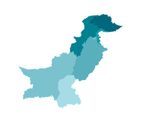 Fototapeta premium Vector isolated illustration of simplified administrative map of Pakistan. Borders of the regions. Colorful blue khaki silhouettes