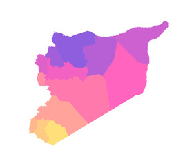 Vector isolated illustration of simplified administrative map of Syria. Borders of the regions. Multi colored silhouettes