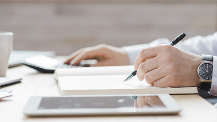 Business man working in a office desktop