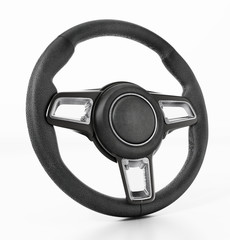Generic steering wheel isolated on white background. 3D illustration