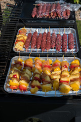  grilling meat and vegetables outdoor