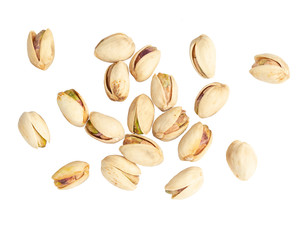 pistachio nuts on white background.