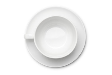 empty white coffee cup or tea cup top view on white background.