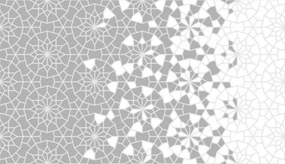 Arabesque islamic vector seamless pattern. Geometric halftone texture with color tile disintegration or breaking