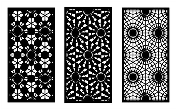 Laser pattern. Set of decorative vector panels for laser cutting. Template for interior partition in arabesque style. Ratio 1:2