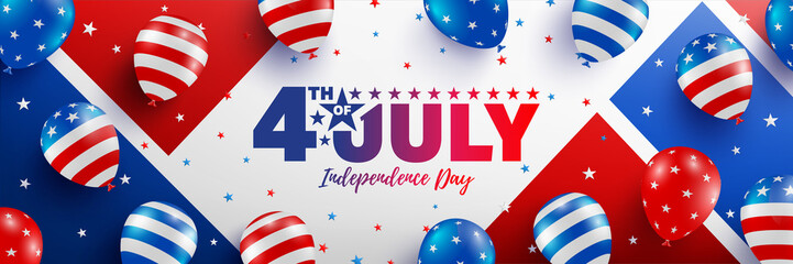 4th of July poster template.USA independence day celebration with American balloons flag.USA 4th of July promotion advertising banner template for Brochures,Poster or Banner.Vector illustration EPS 10 - obrazy, fototapety, plakaty