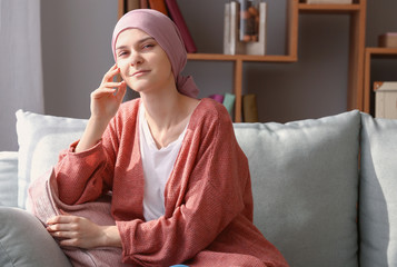 Woman after chemotherapy at home