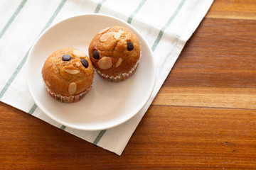 Homemade Banana cupcake with chocolate and cashew nut