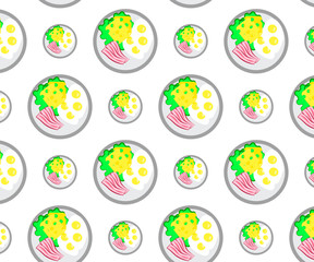 pattern plate with bacon and cheese scrambled eggs