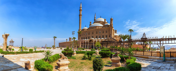 The Great Mosque of Muhammad Ali Pasha or Alabaster Mosque, panorama of the yard of the Citadel - obrazy, fototapety, plakaty
