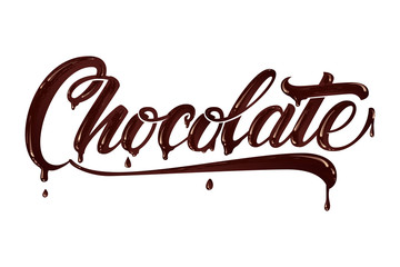 Hand drawn lettering Chocokate. Elegant modern handwritten calligraphy with chocolate letters. Vector Ink illustration. Typography poster on light background. For cards, invitations, prints etc.