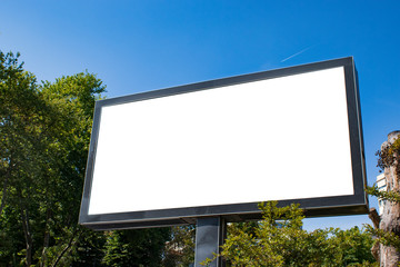 Fototapeta premium billboard blank mockup and template empty frame for logo or text on exterior street advertising poster screen city background, modern flat style, outdoor banner advertisement