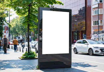 billboard blank mockup and template empty frame for logo or text on exterior street advertising poster screen city background, modern flat style, outdoor banner advertisement - obrazy, fototapety, plakaty
