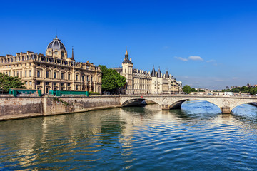 Conciergerie Castle and Bridge of Change over river Seine. Paris, France - 275052546
