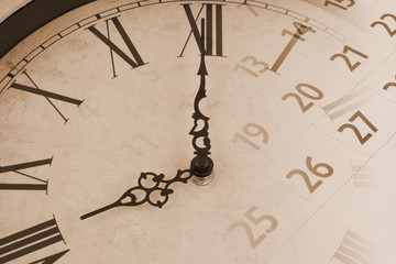 Old wall clock and calendar, time passing concept