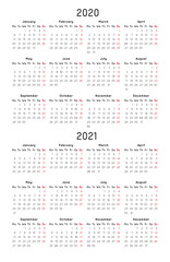 calendar template 2020 and 2021