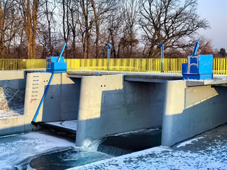 Small dam on a small river Sleza in Wroclaw