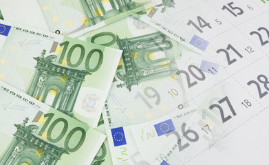 European money and calendar page collage 