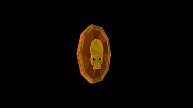 pirate gold luck coin spin around in place, 360 turn, lowpoly style, alpha channel spinning animation