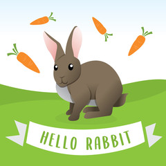 Cute Rabbit cartoon. Rabbit in cartoon style, Cartoon happy rabbit with carrots. Vector illustration of funny happy animal, Cartoon cute rabbit