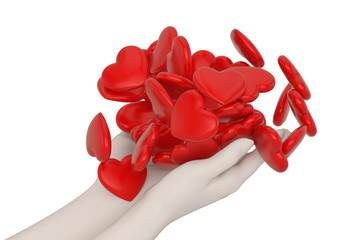 Creative concept hands holding heart  isolated on white background 3D illustration.