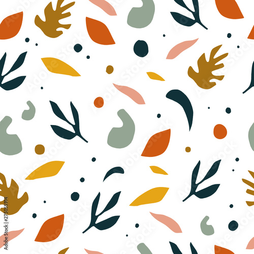 Seamless Decorative Floral Texture With Leaves Shapes Modern Stylized Leaf Pattern Vector Wall Mural Ann